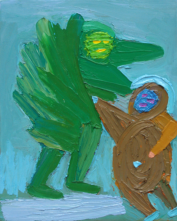 Matthias Haase, Malerei, Begegnung mit grüner Figur
